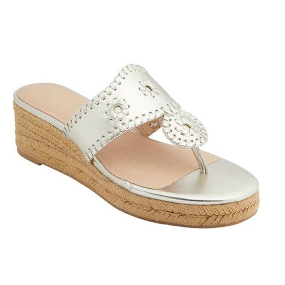 JACK ROGERS JACKS Jute Wrapped MID WEDGE Gold Leather Thong Sandals Sz 9 - Picture 15 of 15